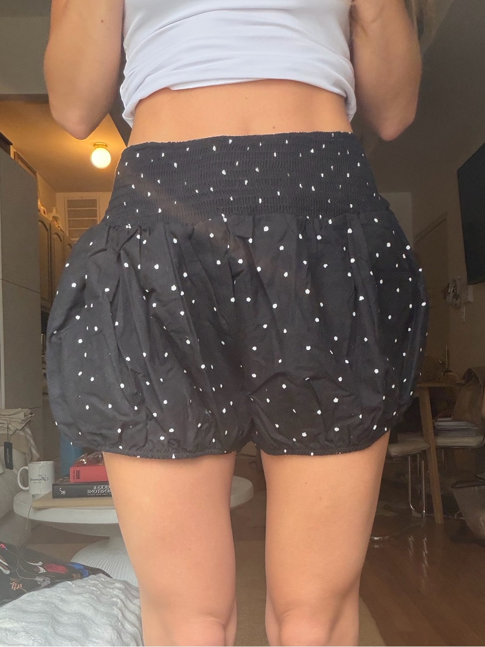 Anthropologie Maeve Smocked Waist Black Polka Dot Bloomer Shorts